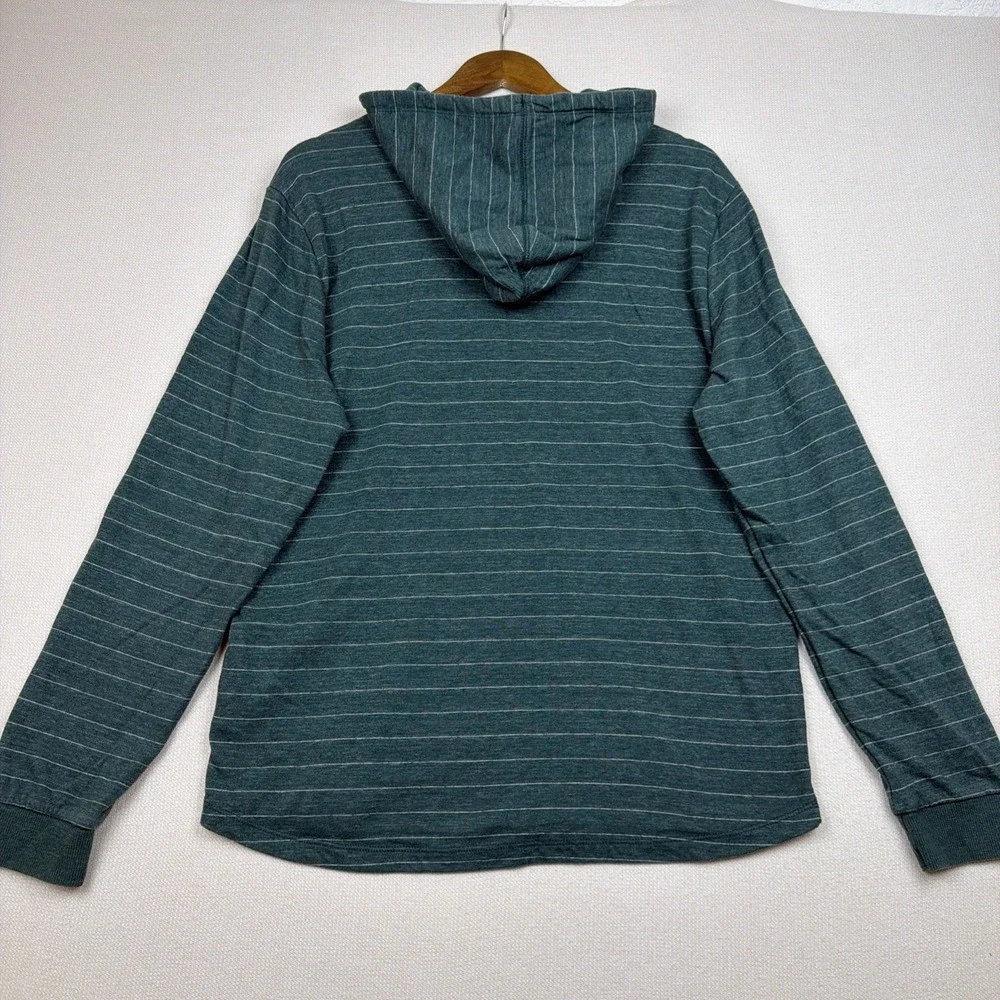 Marine Layer Double Knit Pullover Hoodie Size L Green White Striped Minimalist